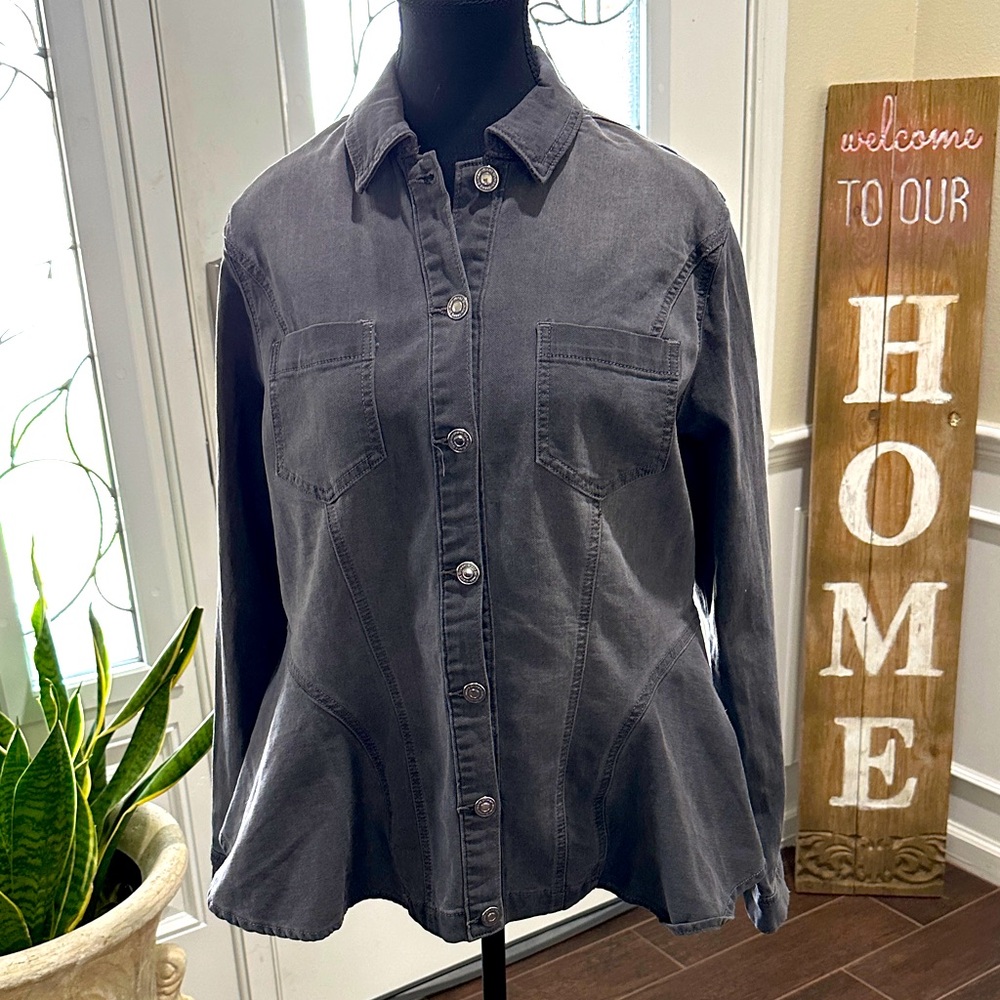 Gray Women’s Button-Up Denim Jacket